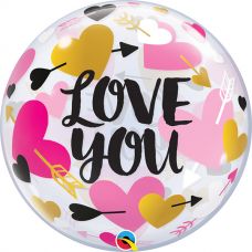[78457] Bubble helium ballon Love You hearts